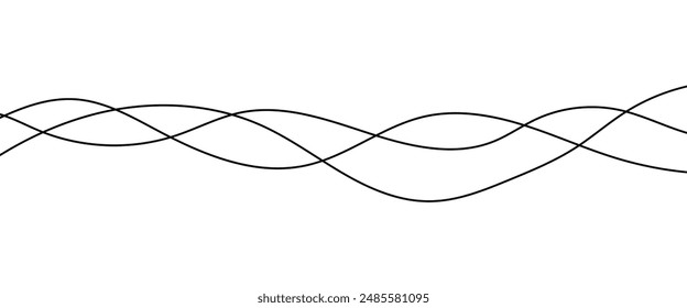 Thin line wavy abstract vector background. Curve wave seamless pattern. Line art striped graphic template. Vector illustration.