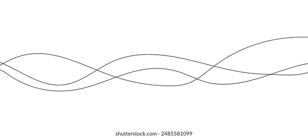 Thin line wavy abstract vector background. Curve wave seamless pattern. Line art striped graphic template. Vector illustration.
