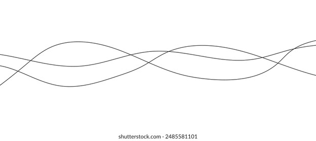 Thin line wavy abstract vector background. Curve wave seamless pattern. Line art striped graphic template. Vector illustration.