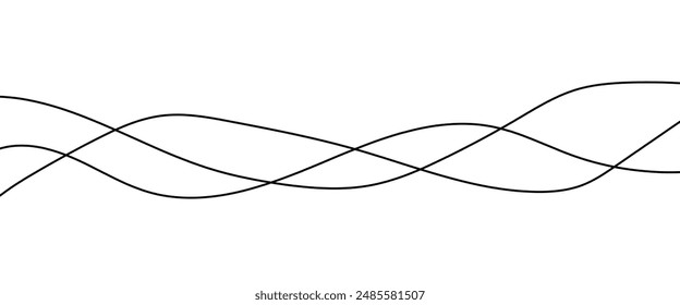 Thin line wavy abstract vector white background. Curve wave seamless pattern. Line art striped graphic template. Vector illustration.