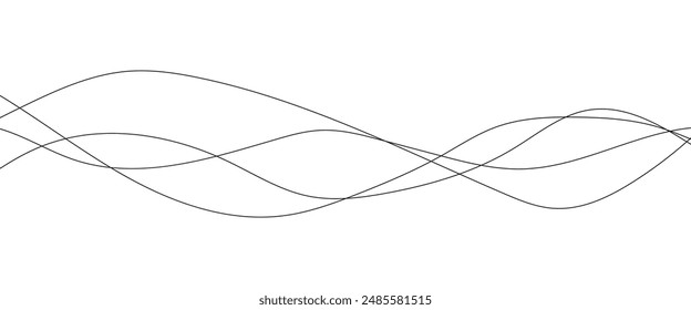 Thin line wavy abstract vector white background. Curve wave seamless pattern. Line art striped graphic template. Vector illustration.