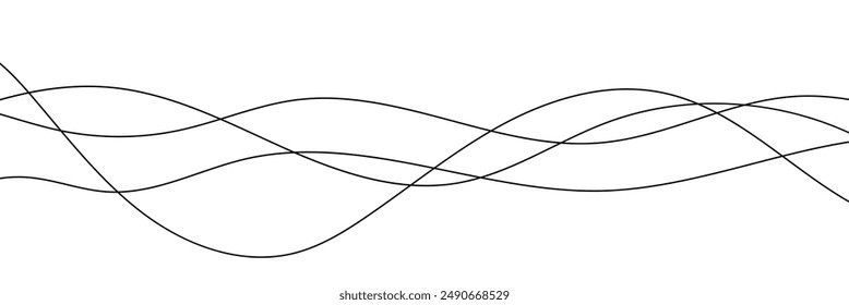 Thin line wavy abstract vector white background. Curve wave seamless pattern. Line art striped graphic template. Vector illustration. 