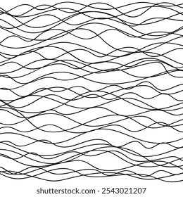 Thin line wavy abstract vector background. Curve wave. Line art striped graphic template. Vector illustration.