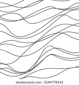 Thin line wavy abstract vector background. Curve wave. Line art striped graphic template. Vector illustration.