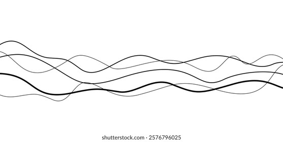 Thin line wavy abstract vector background. Curve wave, Line art striped graphic template.