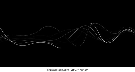 Thin line wavy abstract vector white background. Curve wave seamless pattern. Line art striped graphic template. Vector illustration eps10