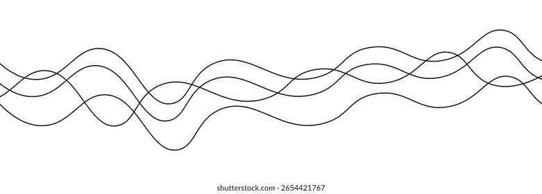 Thin line wavy abstract vector background. Curve wave seamless pattern. Line art striped graphic template. Vector illustration.