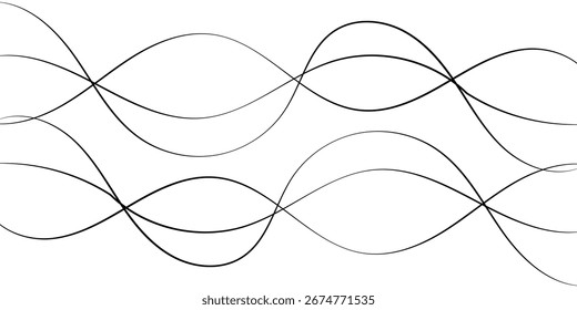 Thin line wavy abstract vector background. Curve wave seamless pattern. Line art striped graphic template. Thin line wavy abstract background. eps 10