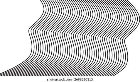 Fundo de vetor abstrato ondulado de linha fina. Curva onda sem emenda padrão.Curva preto longas linhas sem emenda padrão de onda. Vetor abstrato ondulado de linha fina