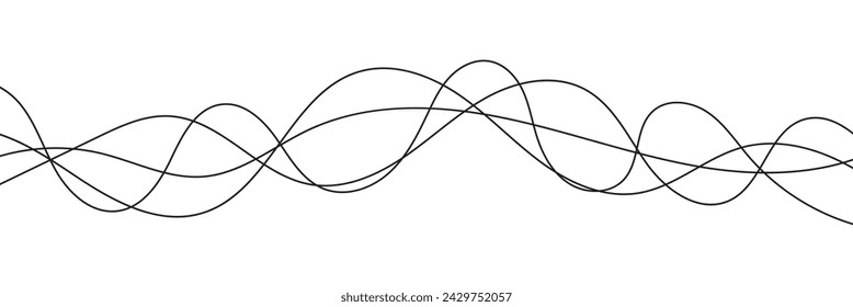 Thin line wavy background. Abstract black lines wave curve motion on white background vector