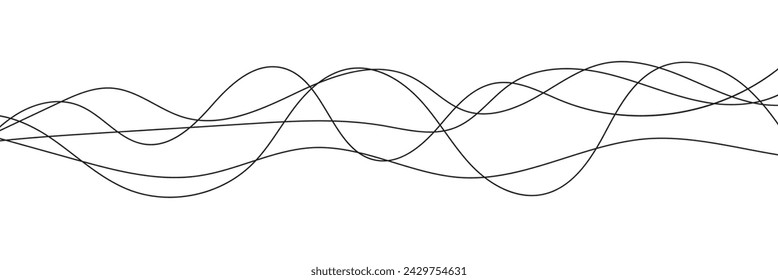 Thin line wavy background. Abstract black lines wave curve motion on white background vector