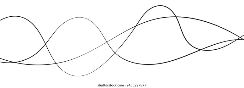 Thin line wavy background. Abstract black lines wave curve motion on white background vector. Abstract wavy background. Curve wave seamless pattern. Line art striped graphic template design.