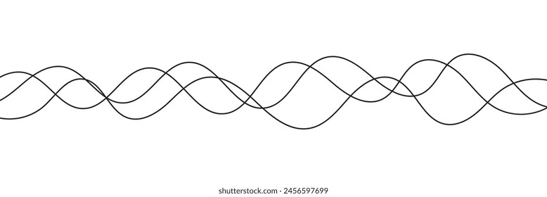 Thin line wavy background. Abstract black lines wave curve motion on white background vector Stock Vector
