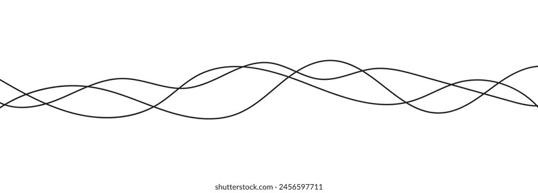 Thin line wavy background. Abstract black lines wave curve motion on white background vector Stock Vector