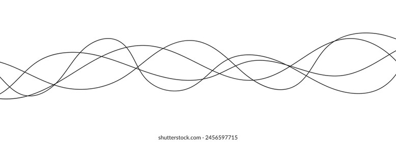 Thin line wavy background. Abstract black lines wave curve motion on white background vector Stock Vector