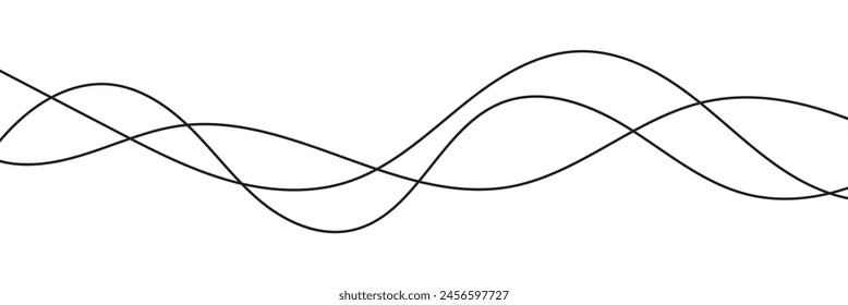 Thin line wavy background. Abstract black lines wave curve motion on white background vector Stock Vector