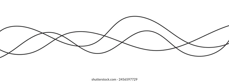 Fondo ondulado de línea fina. Abstractas movimiento de la curva de onda de líneas negras sobre fondo blanco Vector Stock Vector