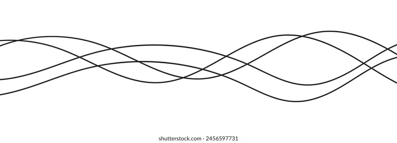 Thin line wavy background. Abstract black lines wave curve motion on white background vector Stock Vector
