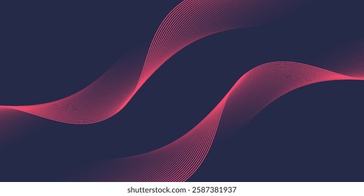 Thin line wavy background. Abstract black lines wave curve motion on white background vector. Red abstract wave thin curved lines graphic for design