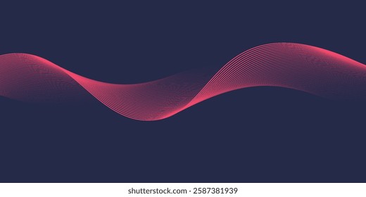 Thin line wavy background. Abstract black lines wave curve motion on white background vector. Red abstract wave thin curved lines graphic for design