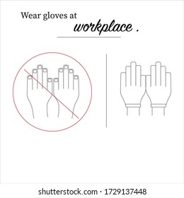 Thin line wearing gloves illustration on white background. Put your gloves on in workplace. Stop spreading Coronavirus. Protecting from COVID-19 by wearing gloves. Working with your gloves on.