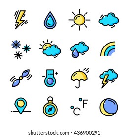 Thin line Weather Forecast icons set, Natural phenomena outline logos vector illustration