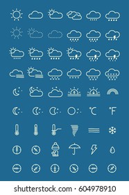 Thin line weather icons set. Template for web page or application. Vector illustration.