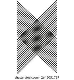 Thin line weave. Vector abstract cross. Black white geometry. Optical stripe pattern.