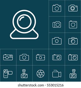 thin line web camera, web cam icon on blue background