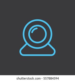 thin line web camera, web cam blue icon on dark background