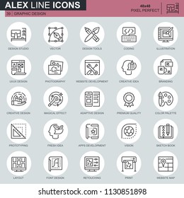 Thin line web and graphic design icons set for website and mobile site and apps. Contains such Icons as Studio, App Development, Retouching. 48x48 Pixel Perfect. Editable Stroke. Vector illustration.