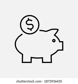 Thin line web icon - money, finance, payments. Pig piggy bank, money box. Dollar sign, savings sign.