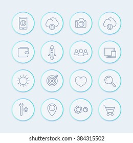 Thin line web icons, basic interface line icons for websites and mobile app, vector illustration
