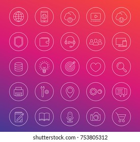 Thin line web icons in circles