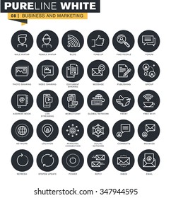 Thin line web icons collection for digital marketing, online communication, social media and network.