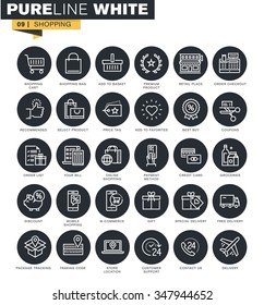 Thin line web icons collection for shopping process, m-commerce, delivery and product tracking.