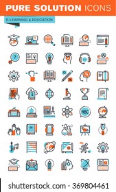 Thin line web icons for education, online training and courses, university and distance education, for websites and mobile websites and apps.