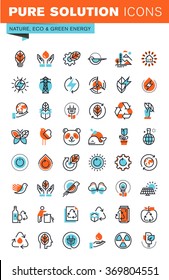 Thin line web icons for environment, recycling, renewable energy, green technology, for websites and mobile websites and apps.
