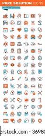 Thin line web icons for medical services and support, dental care, medicines and equipment, for websites and mobile websites and apps.