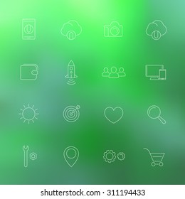 Thin line web icons on blur background, vector illustration, eps10, easy to edit