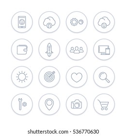 Thin line web icons set, basic interface elements for websites and mobile app in linear style