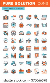 Thin line web icons for travel and tourism, hotel facilities, online booking, for websites and mobile websites and apps.