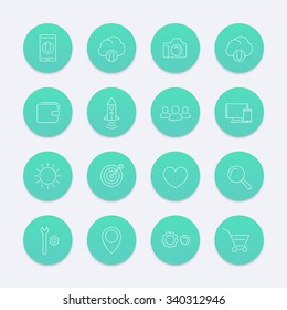 Thin line web round aquamarine icons, vector illustration