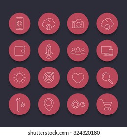 Thin line web round red icons, vector illustration
