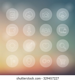 Thin line web round white icons, vector illustration