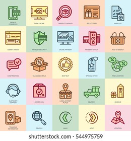 Thin line web shopping and e-commerce icons set for website and mobile site and apps. Pixel Perfect. Editable Stroke. Flat simple linear pictogram pack. Vector illustration.