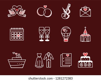 Thin Line Wedding Icons Set