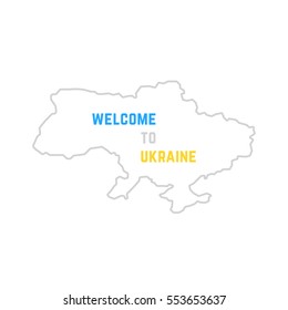 thin line welcome to ukraine map. concept of country surface, topography, travel, european land, north, south, district. flat lineart style trend modern logotype graphic design on white background