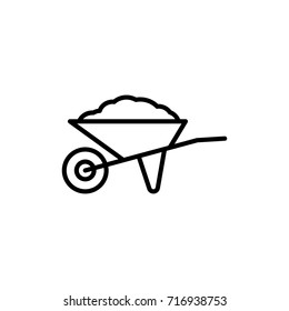 thin line wheelbarrow icon on white background