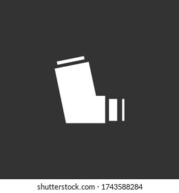 Thin line white asthma inhaler on black background. Minimalist medical icons. Simple health care symbols. Editable stroke. Eps 10. 
